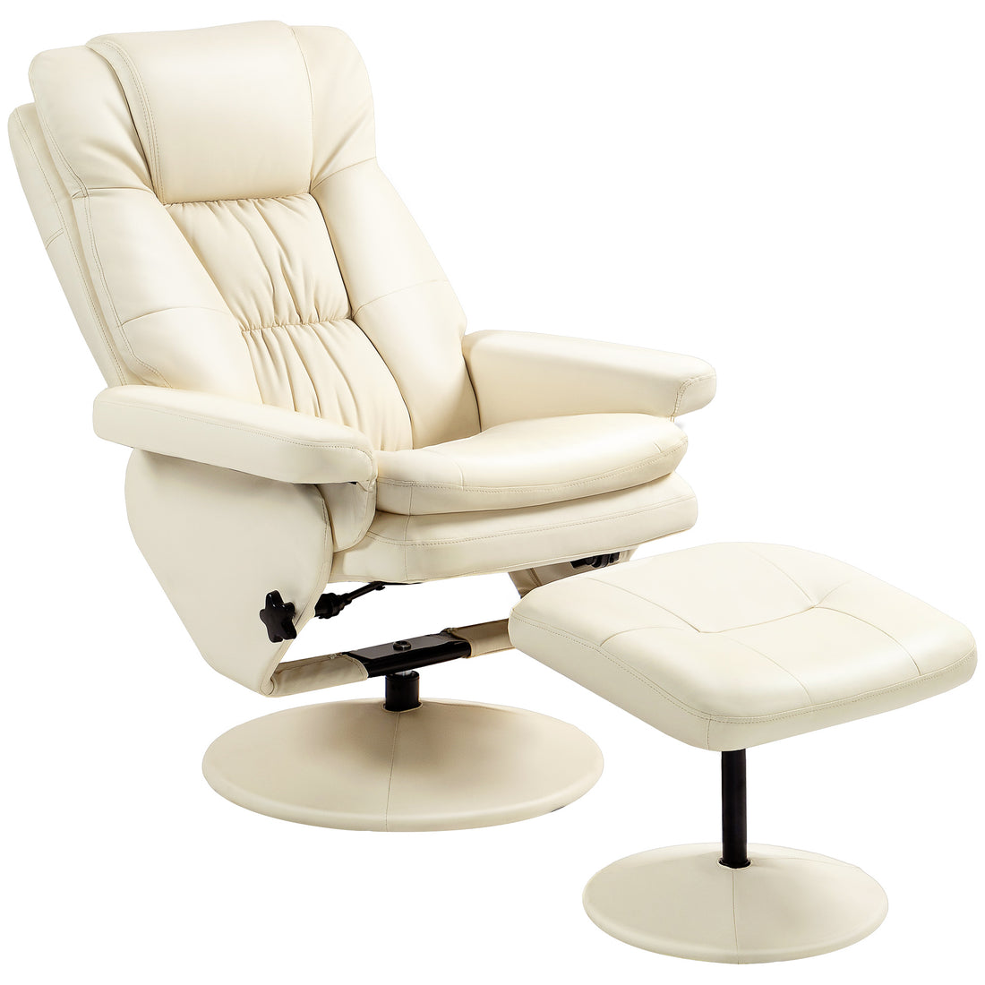 Homcom Swivel Recliner With Ottoman, Pu Leather Reclining Chair With Ottoman, Upholstered Recliner And Footrest With Wrapped Base For Living Room, Bedroom And Home Office, Cream White Cream White Faux Leather