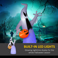 Homcom 5.9' Halloween Inflatable Outdoor Decoration Ghost With Pumpkin, Blow Up Led Yard Decor For Garden, Lawn, Party, Holiday, Waterproof, Purple White Polyester