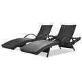 K&K 80'' Outdoor Wicker Chaise Lounge Chairs Set Of 2, Patio Rattan Reclining Chair Pull Out Side Table Adjustable Backrest Ergonomic Wave Design Pool Sunbathing Recliners, Black No Lounge Black