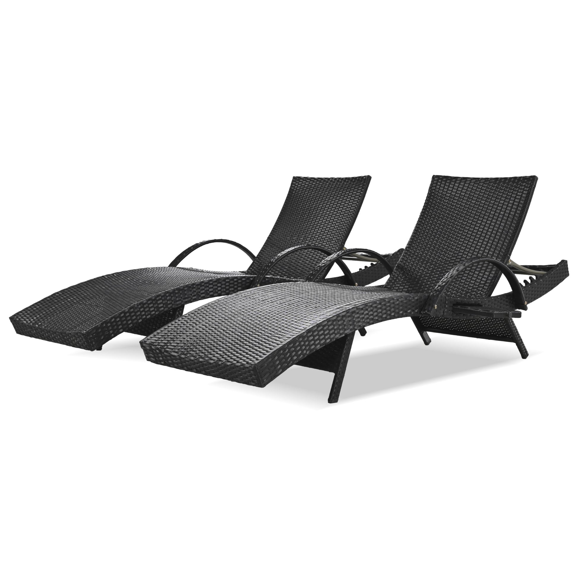 K&K 80'' Outdoor Wicker Chaise Lounge Chairs Set Of 2, Patio Rattan Reclining Chair Pull Out Side Table Adjustable Backrest Ergonomic Wave Design Pool Sunbathing Recliners, Black No Lounge Black