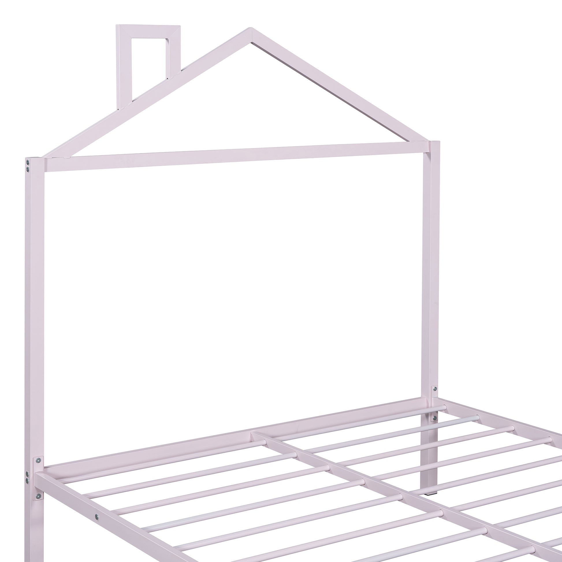 Full Size Metal Platform Bed With Two Drawers,House Shaped Headboard Design, Pink Full Pink Metal