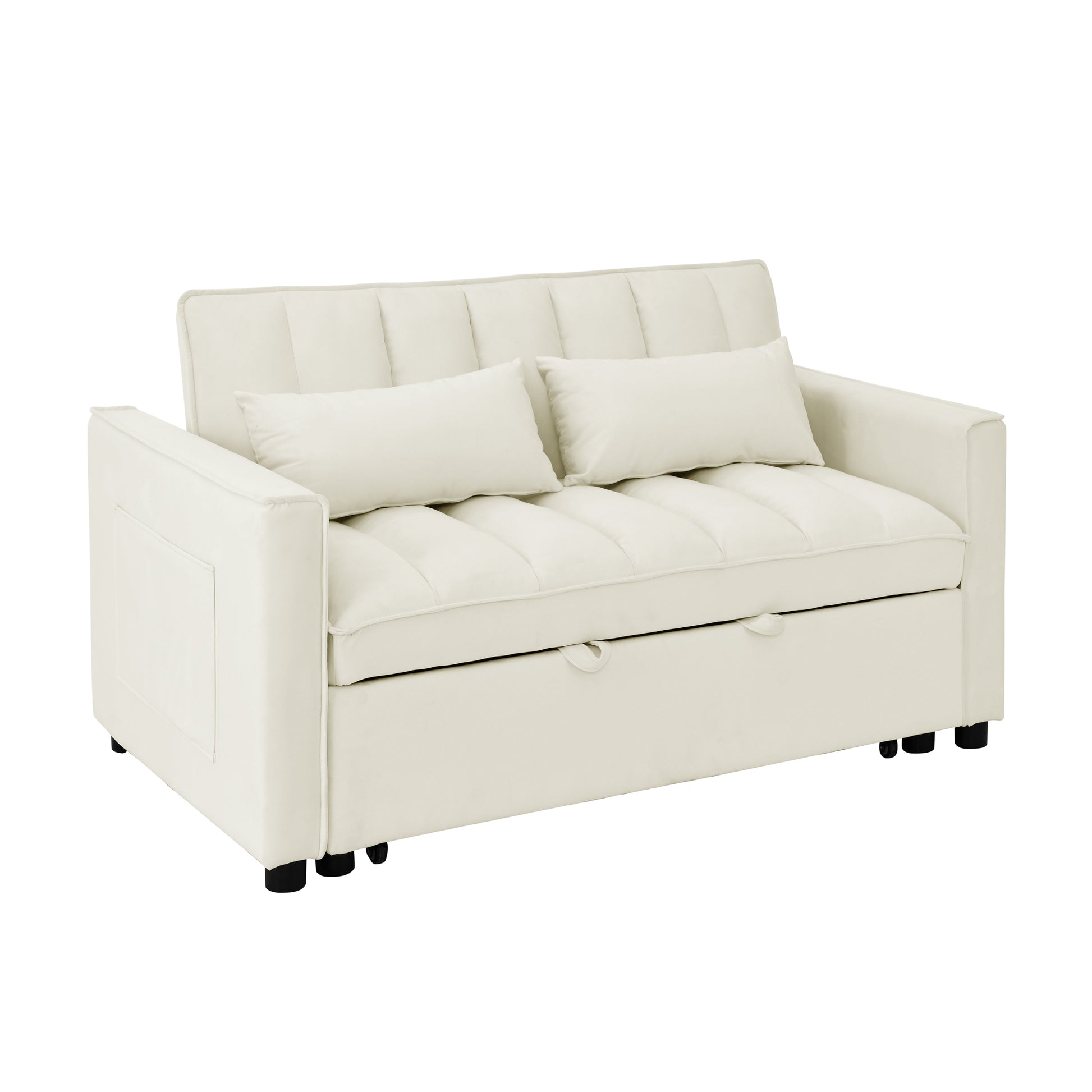 Modern Velvet Seat Sofa Couch Pull Out Bed,3 In One Convertible For Living Room Sofa Bed,Beige Beige Velvet Primary Living Space Cushion Back Medium Soft Medium Duty American Design Pillow Top Arms Foam Velvet 2 Seat