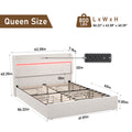 Queen Bed Frame With Storage Upholstered Headboard And 4 Drawers, Velvet Upholstered Platform Bed With Led Lights & Charging Station, Stable & Easy Assembly, No Box Spring Needed, Beige Box Spring