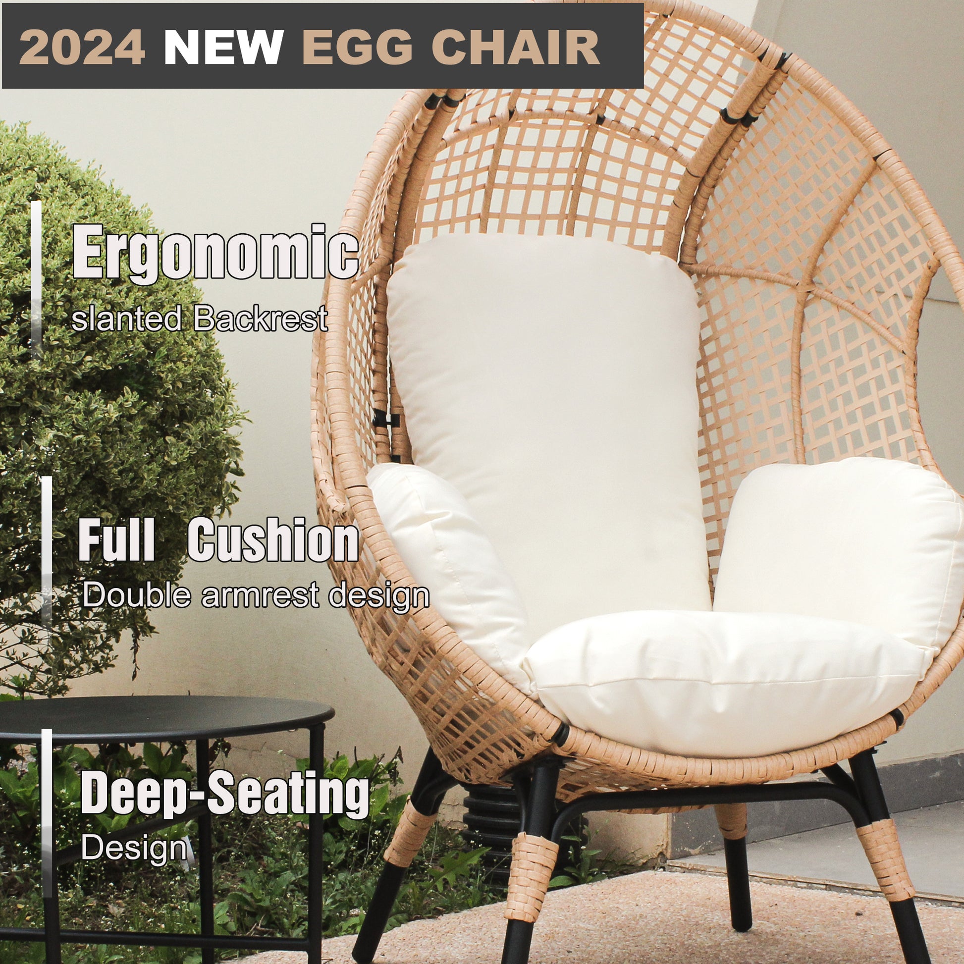 Patio Pe Wicker Egg Chair Model 4 With Natural Color Rattan Beige Cushion Yes Natural Foam Steel