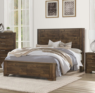 Rustic Brown Finish Queen Bed Clipped Corners Transitional Style Wooden Bedroom Furniture 1Pc Panel Bed Box Spring Required Queen Brown Wood Bedroom Transitional Wood