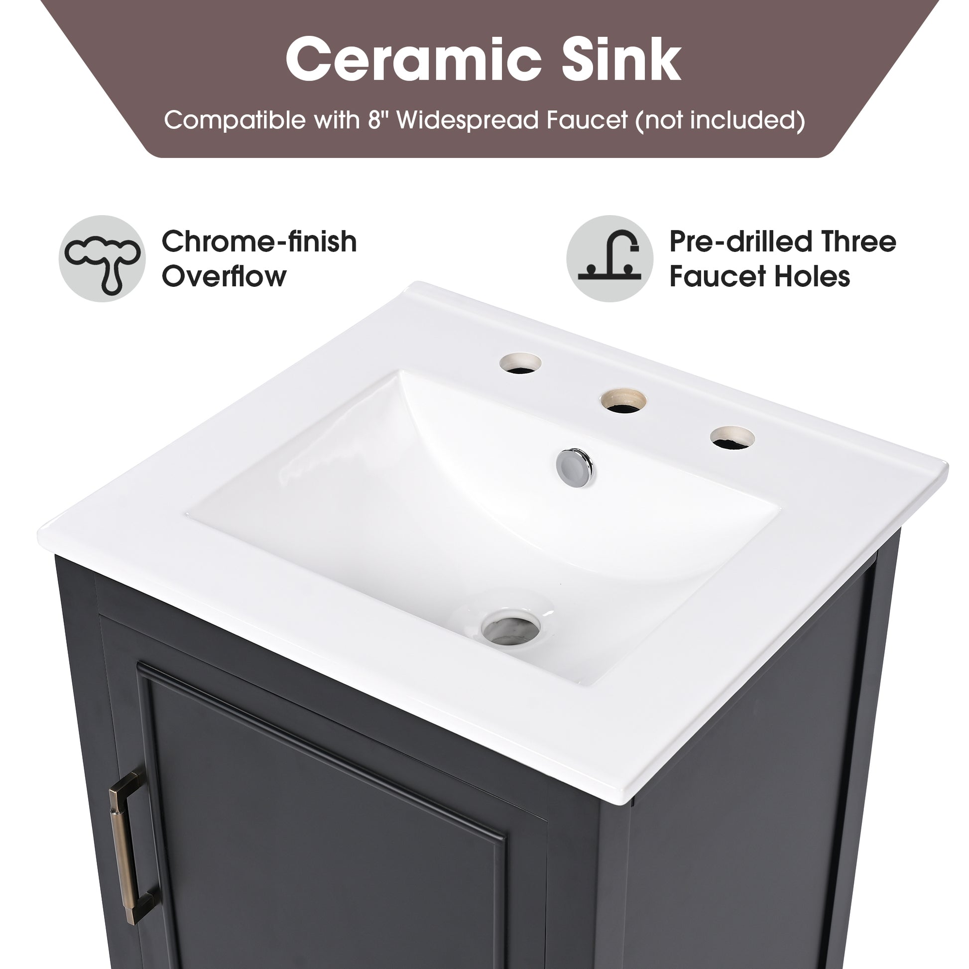 20" Bathroom Vanity With Sink, Bathroom Cabinet With Two Doors, Door Shelf Storage And Adiustable Foot Pads, A Drawer, Black Black Solid Wood Mdf