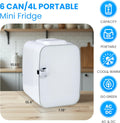 Mini 4L 6 Can, Small Refrigerator For Bedroom, Office, Dorm And Car Portable Cooler & Warmer Compact Fridge For Beverage, Skincare And Food, White White Plastic