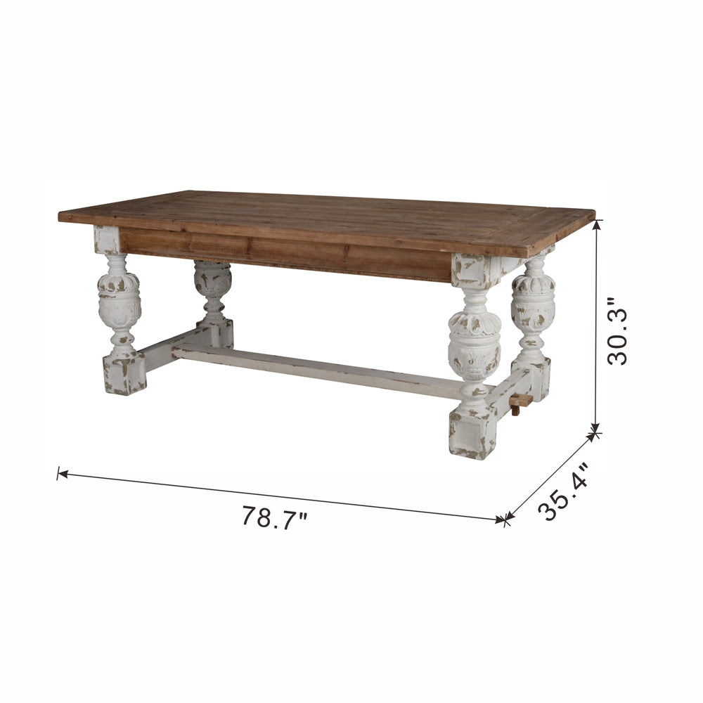 79X35X30" Alcott Dining Table Brown Antique White Farmhouse,French Country,Rustic,Transitional Solid Wood Mdf