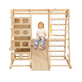 Toddler Indoor Wooden Gym 8 In 1 Indoor Playground Climbing Toy Set With Slide Swing Climbing Net Rings, Kids Indoor Playground Climbing Toys Natural Wood Wood Plastic