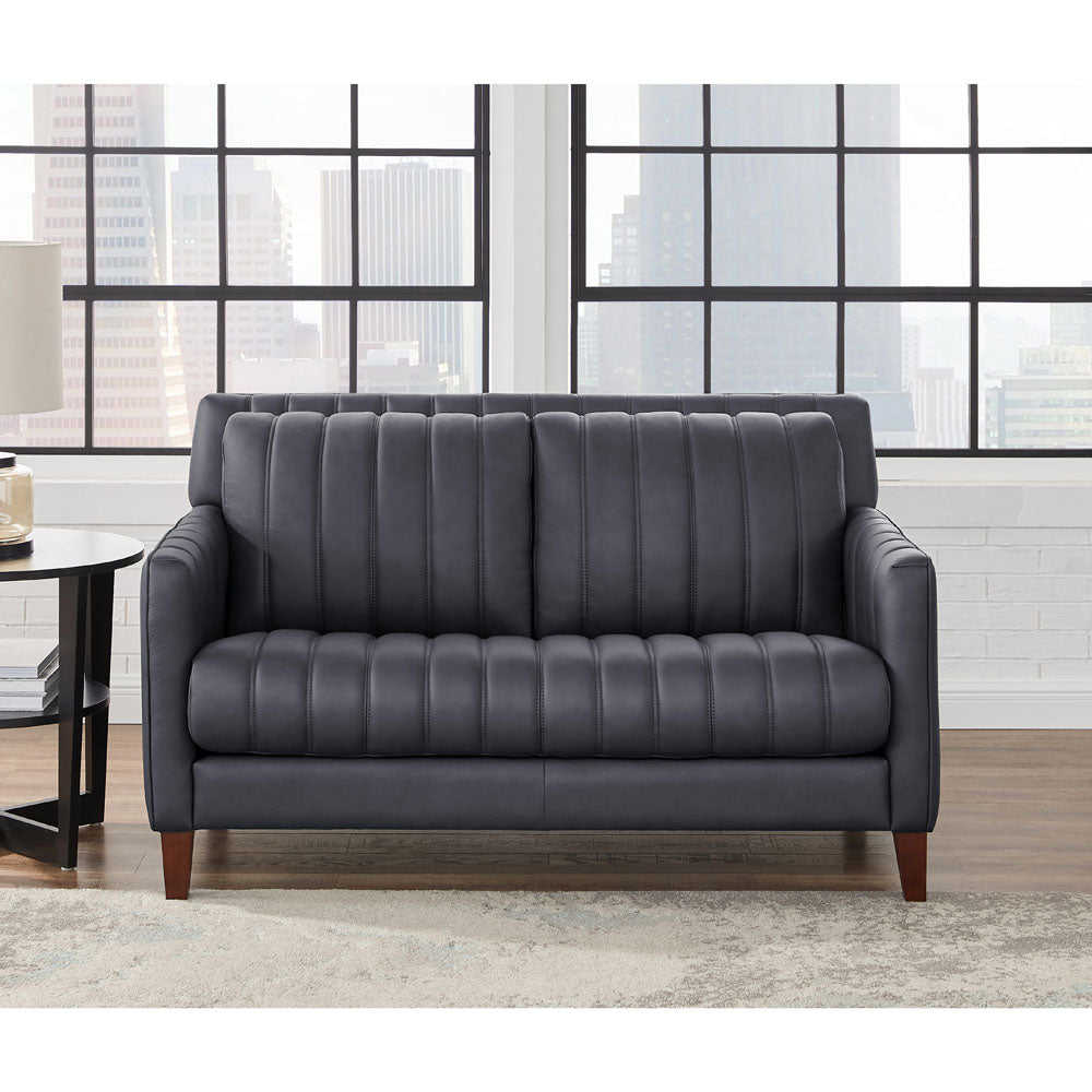 Ennis Leather Loveseat Gunmetal Down Filling Genuine Leather