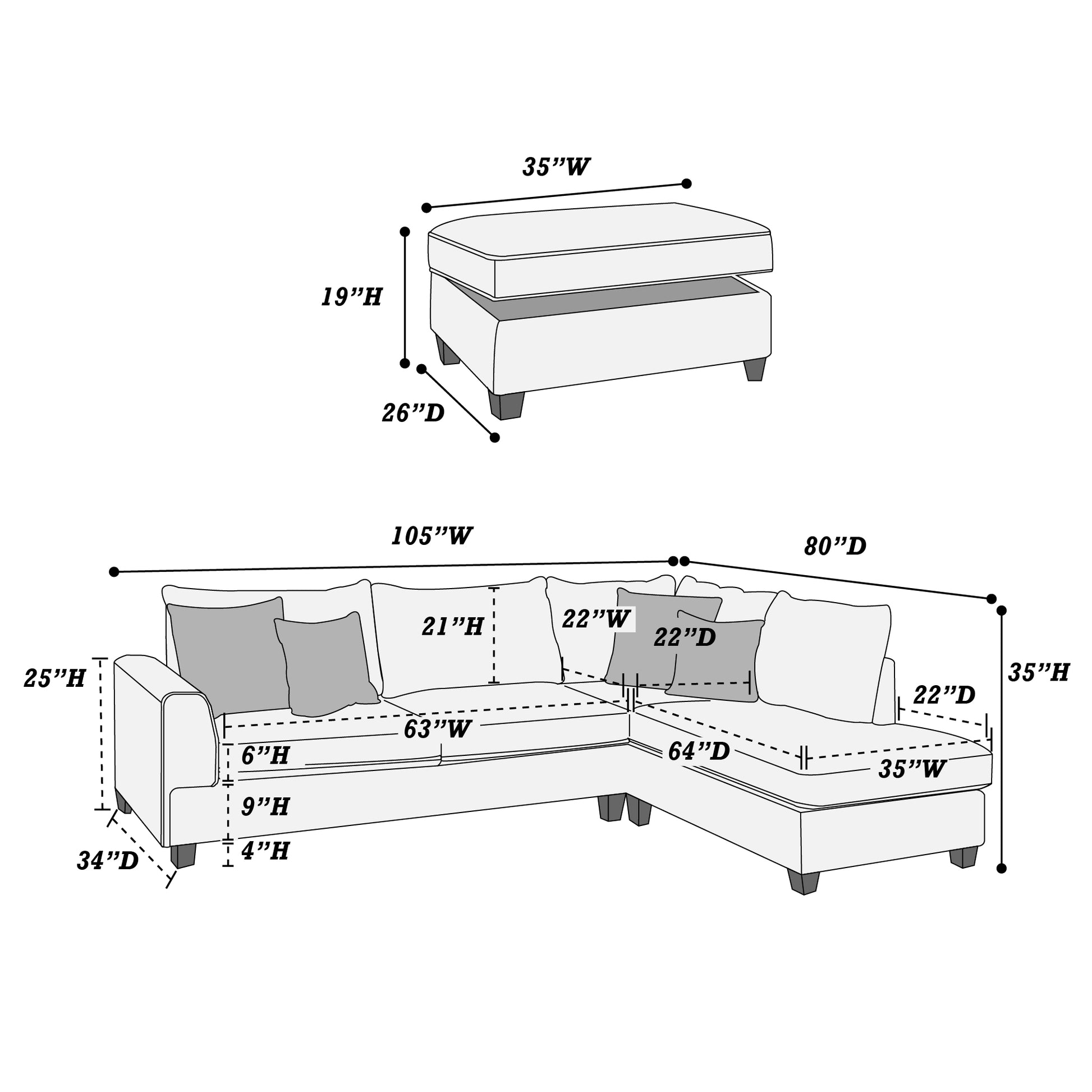 Beautiful 3 Pcs Sectional Sofa Mocha Dorris Fabric Cushion Sofa Chaise Storage Ottoman Reversible Couch Living Room Furniture Mocha Wood Primary Living Space Cushion Back Contemporary,Modern L Shaped Rubberwood Particle Board 5 Seat