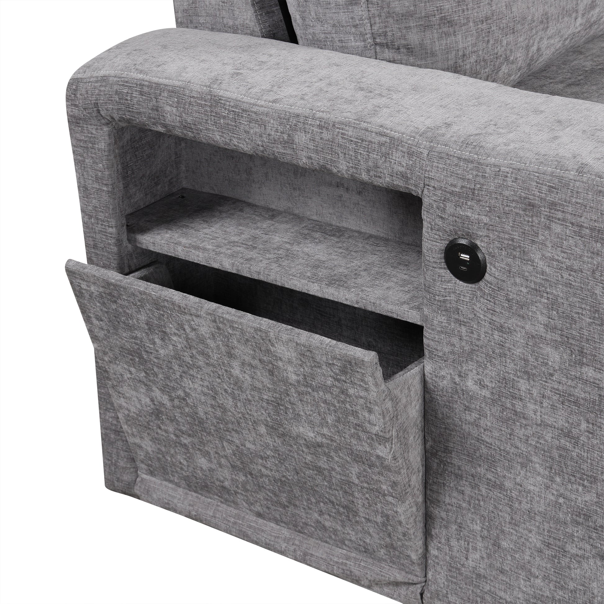 L Shaped Padded Modular Sofa With Storage Space, Usb Ports, And Cup Holders On The Armrests, Suitable For Living Rooms, Offices, And Apartments. Gray Wood Polyester 5 Seat