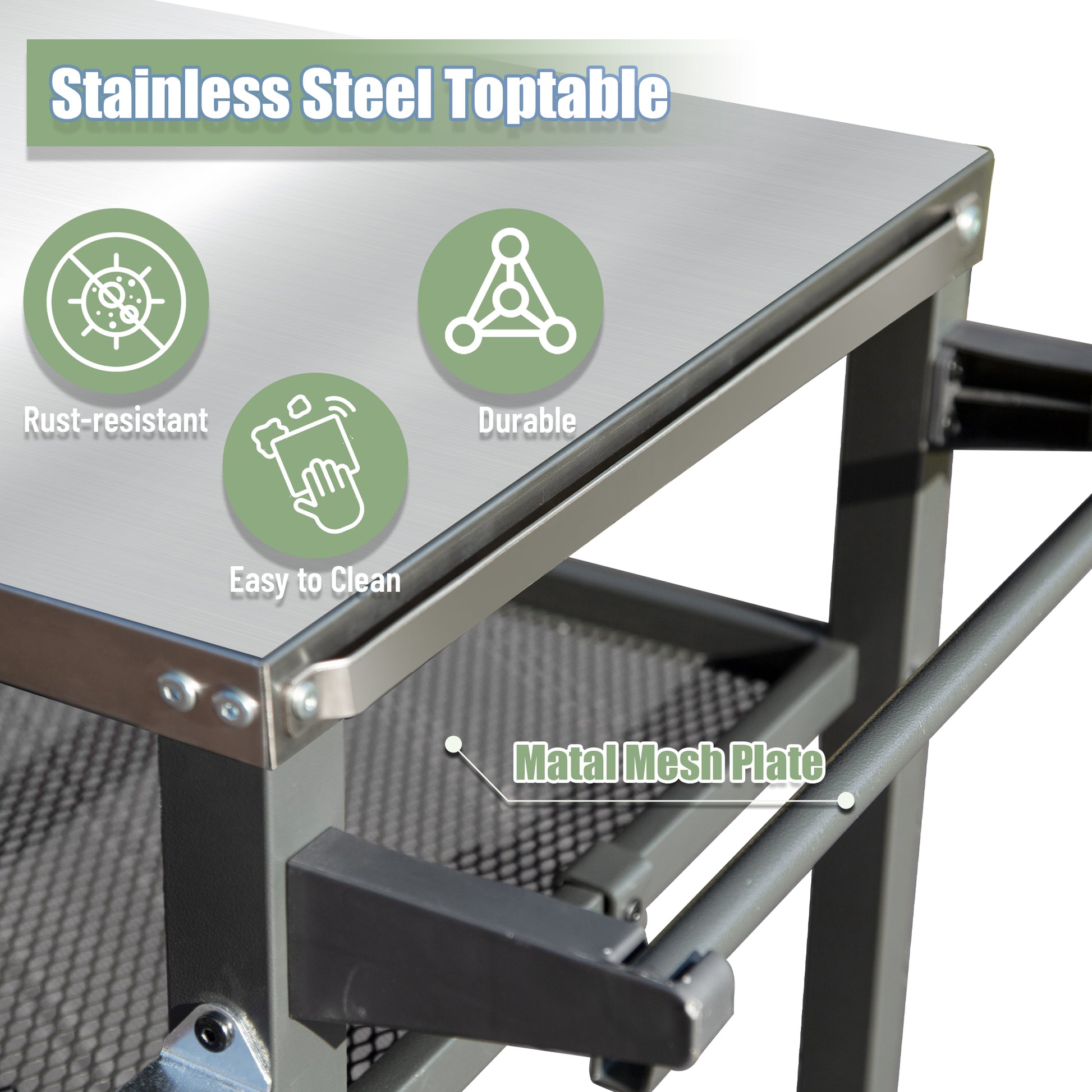 3 Shelf Outdoor Grill Table, Grill Cart With Wheels, Outdoor Pizza Oven And Food Prep Table, Blackstone Table With Stainless Steel Tabletop, Grill Stand For Blackstone Griddle For Outside Bbq Grey
