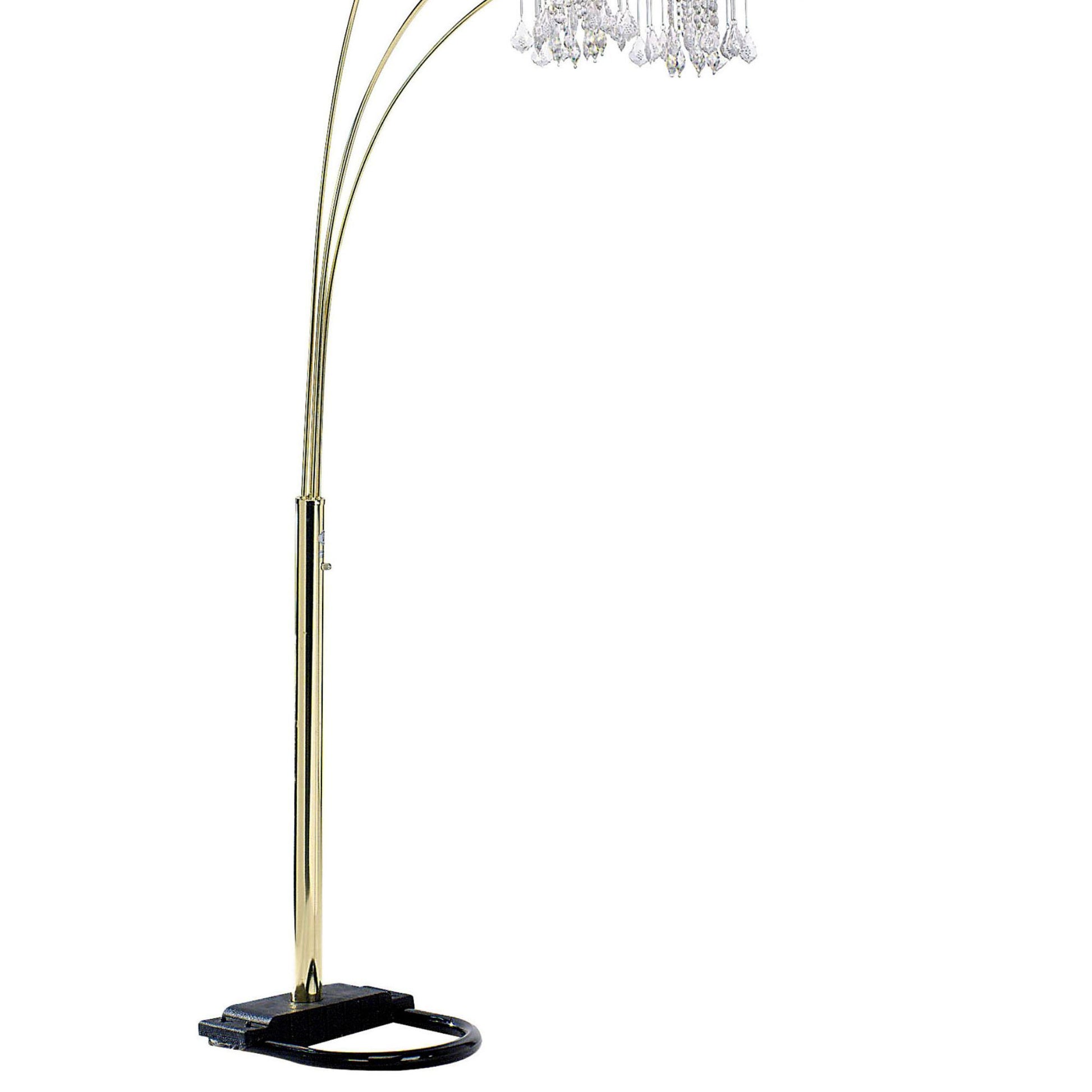 84" Tall Metal Floor Lamp With Brass Finish, Crystal Chandelier Design Gold Metal