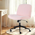 Criss Cross Chair With Wheels, Armless Legged Office Desk Chair, Comfy Swivel Rolling Vanity Chair, Ergonomic Fabric Modern Wide Seat Adjustable Home Office Chair Pink Pink Metal