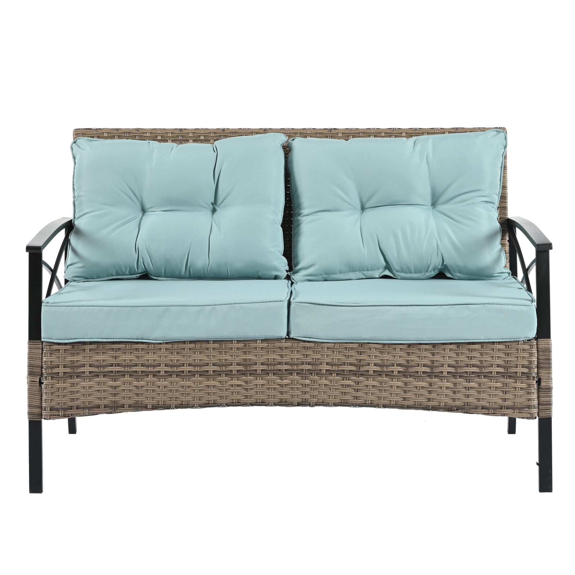 Patio Furniture, Outdoor Furniture, Seasonal Pe Wicker Furniture, Four Set Wicker Furniture With Black Metal Table Yes Brown Seats 4 Pe Rattan Iron Waterproof Fabric