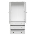 2 Door Wardrobe With 3 Drawers High Wardrobe Armoire With 2 Rattan Door For Living Room, Bedroom Organizer White Particle Board Mdf