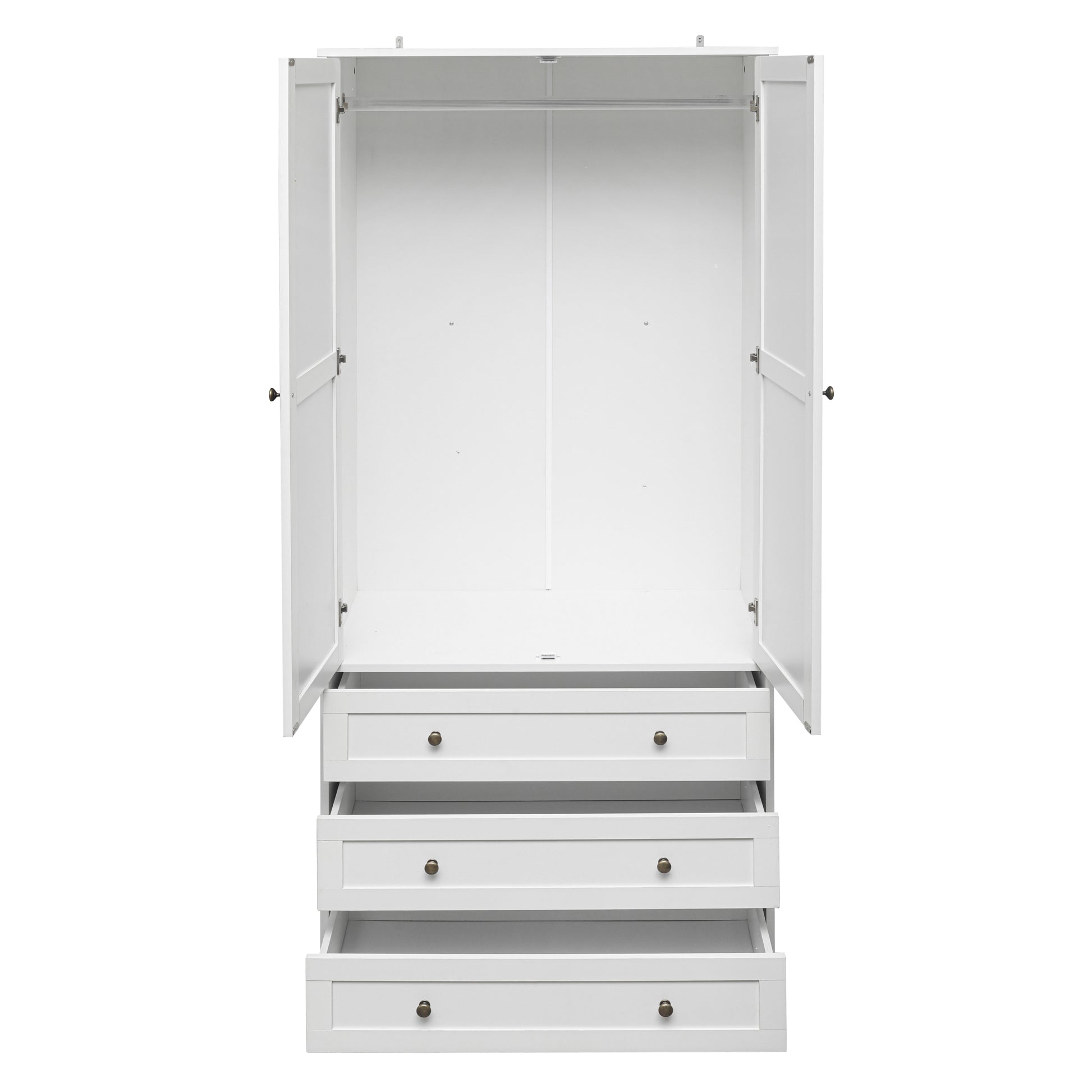 2 Door Wardrobe With 3 Drawers High Wardrobe Armoire With 2 Rattan Door For Living Room, Bedroom Organizer White Particle Board Mdf