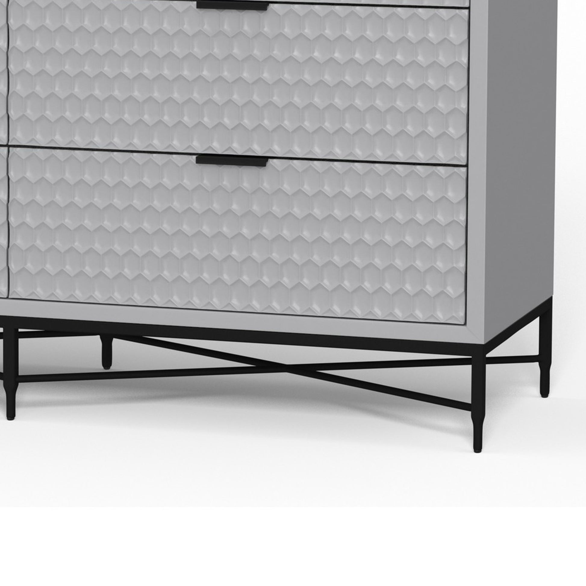 Rexi 56 Inch 7 Drawer Dresser, Honeycomb, Mahogany Wood, Light Gray, Black Black Gray Wood