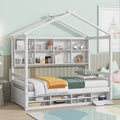 Twin House Bed With Roof Frame, Bedside Shelves, Under Bed Storage Unit,White Twin White American Design Pine