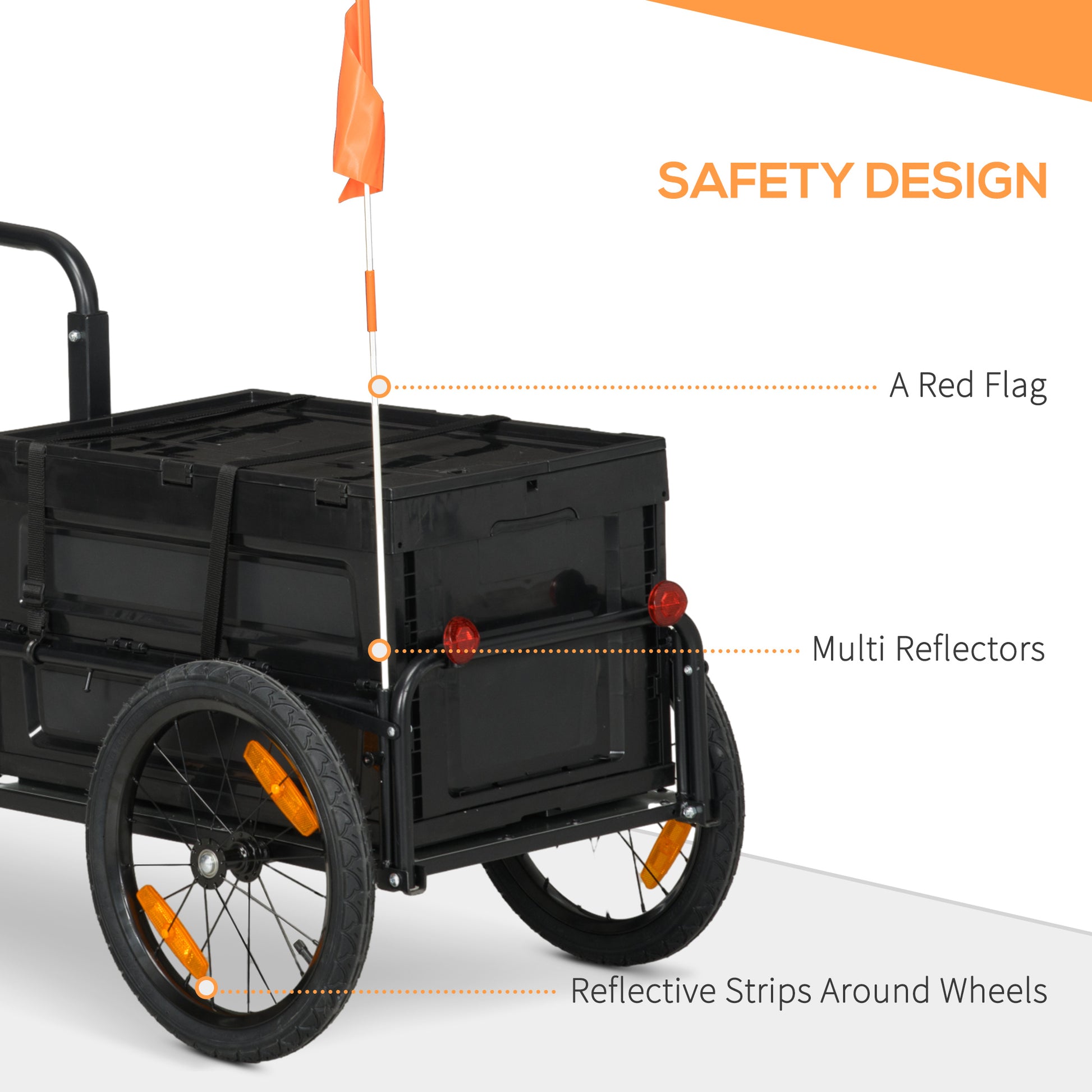 Aosom Bike Cargo Trailer, Bicycle Trailer Wagon Cart With Removable Storage Box, Quick Release 16" Wheels And Safe Reflectors, Galvanized Bottom Black Steel
