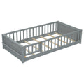 Twin Size Floor Platform Bed With Built In Book Storage Rack, Door,Grey Twin Grey American Design Pine