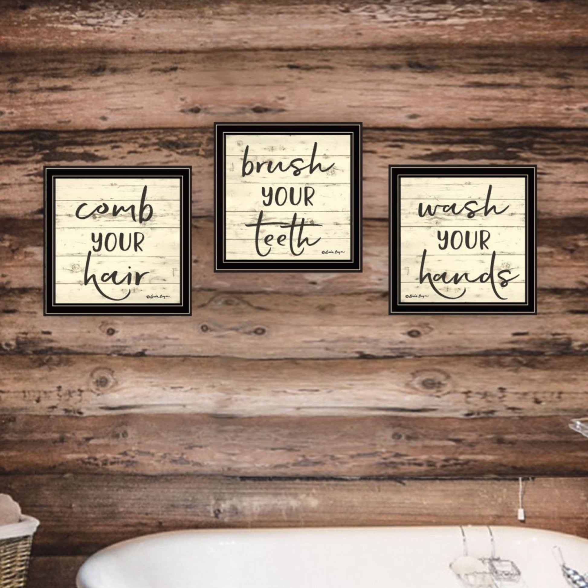 "Bathroom Commands" Framed Wall Art For Bathroom, Wall Art Print For Home Decor, Bathroom Wall Art By Susie Boyer Multicolor Wood Paper