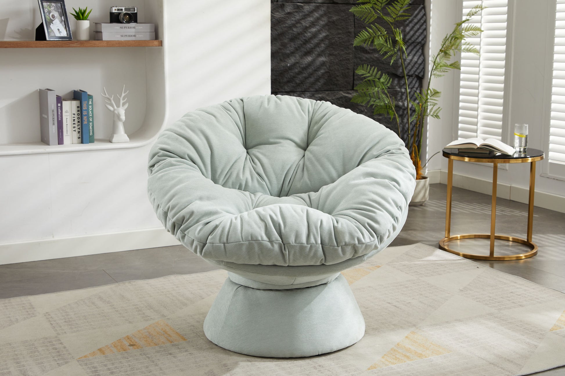 Oversized Swivel Accent Chair, 360 Swivel Barrel Chair, Papasan Chair For Living Room Bedroom Light Blue Chenille