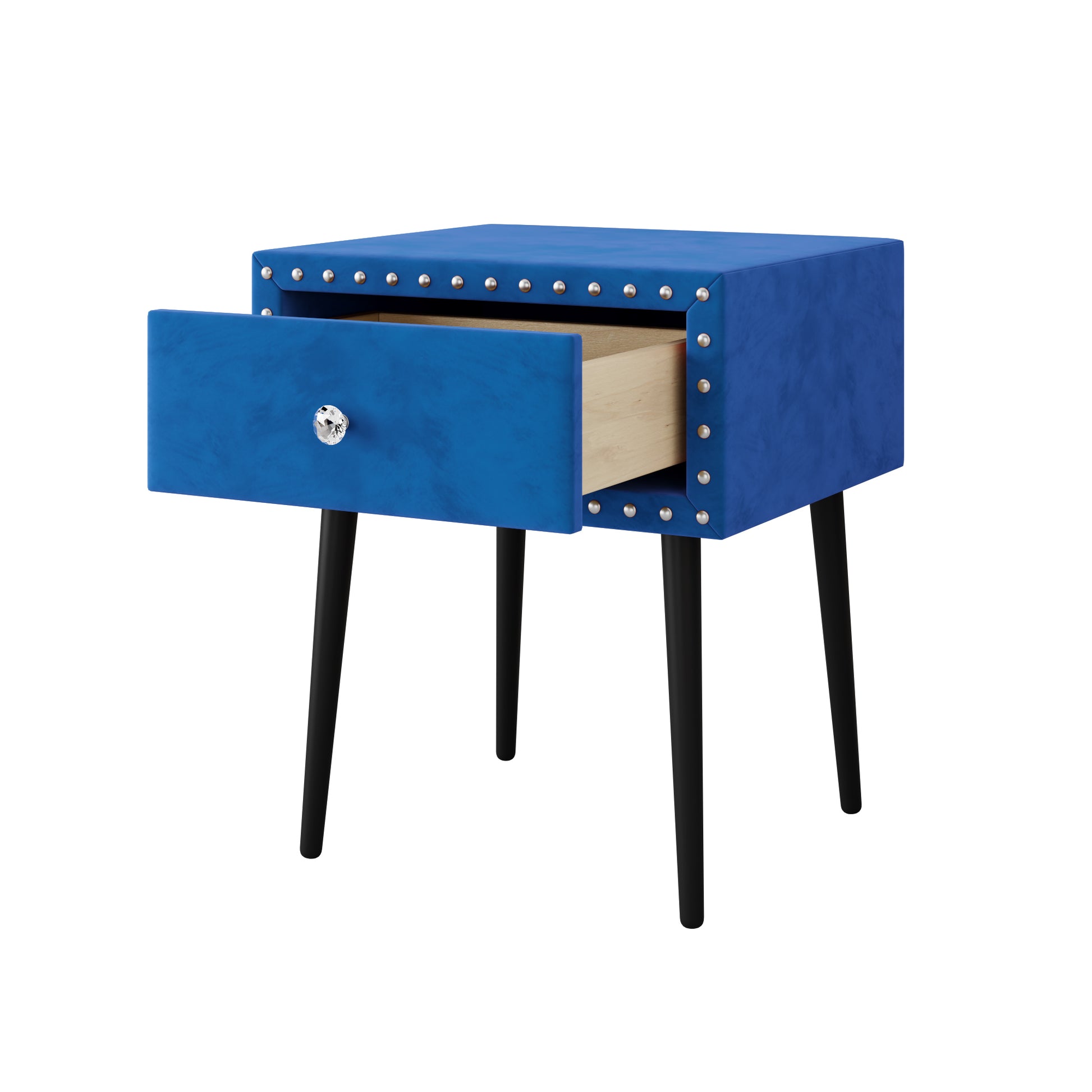 4 Pieces Bedroom Sets Queen Size Upholstered Bed Frame With Rivet Design,Nightstands And Tufted Storage Ottoman,Blue Box Spring Not Required Queen Blue 4 Piece Set Solid Wood Mdf