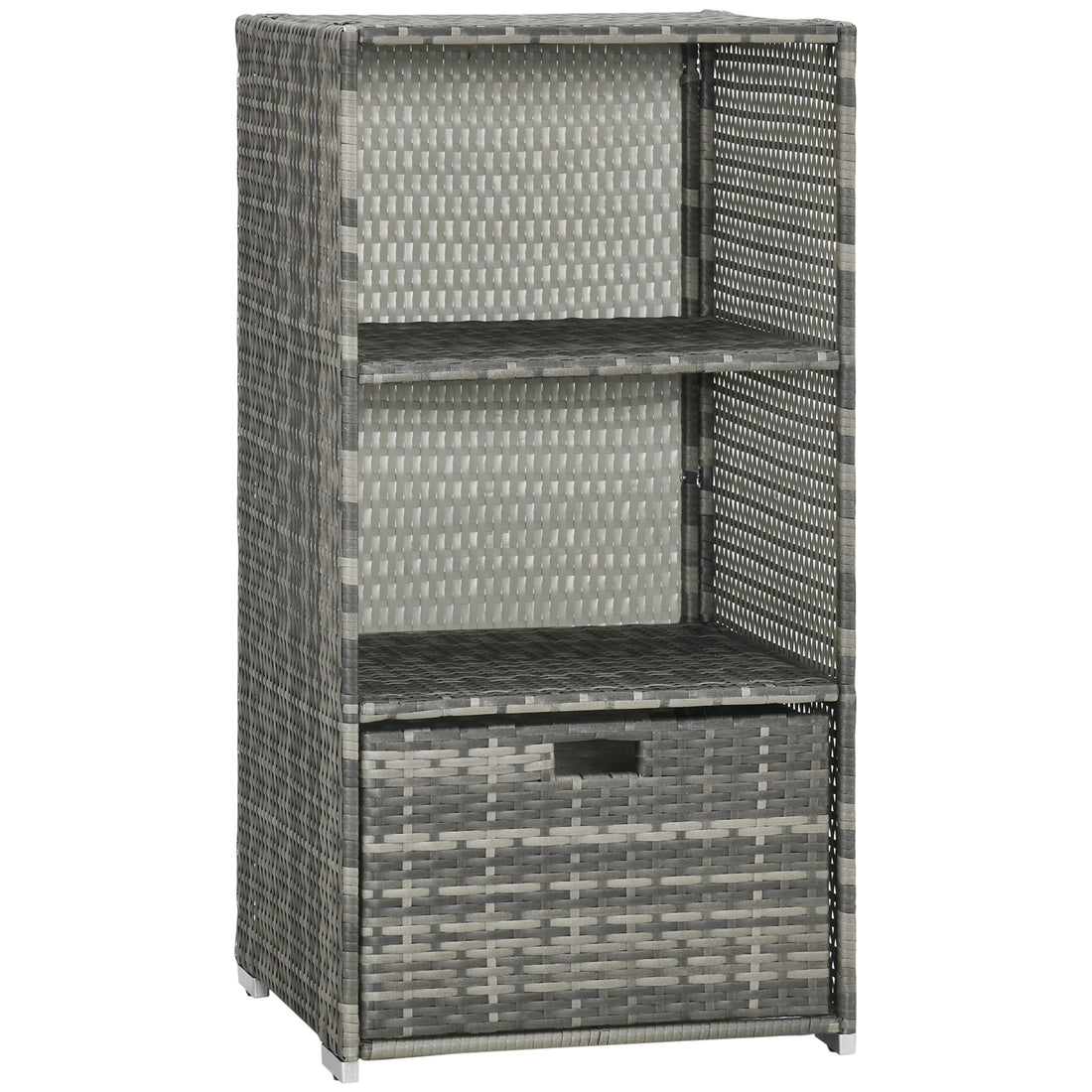 Outsunny Valet Pool Towel Rack, Waterproof Pe Plastic Rattan Wicker Storage Organizer, Indoor Outdoor Spa, And Hot Tub Accessory Storage, 2 Shelves, 1 Basket Drawer, Gray Grey Rattan