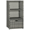 Outsunny Valet Pool Towel Rack, Waterproof Pe Plastic Rattan Wicker Storage Organizer, Indoor Outdoor Spa, And Hot Tub Accessory Storage, 2 Shelves, 1 Basket Drawer, Gray Grey Rattan
