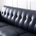 Mid Century Tufted Leather Sofa Navy Leather 3 Seat