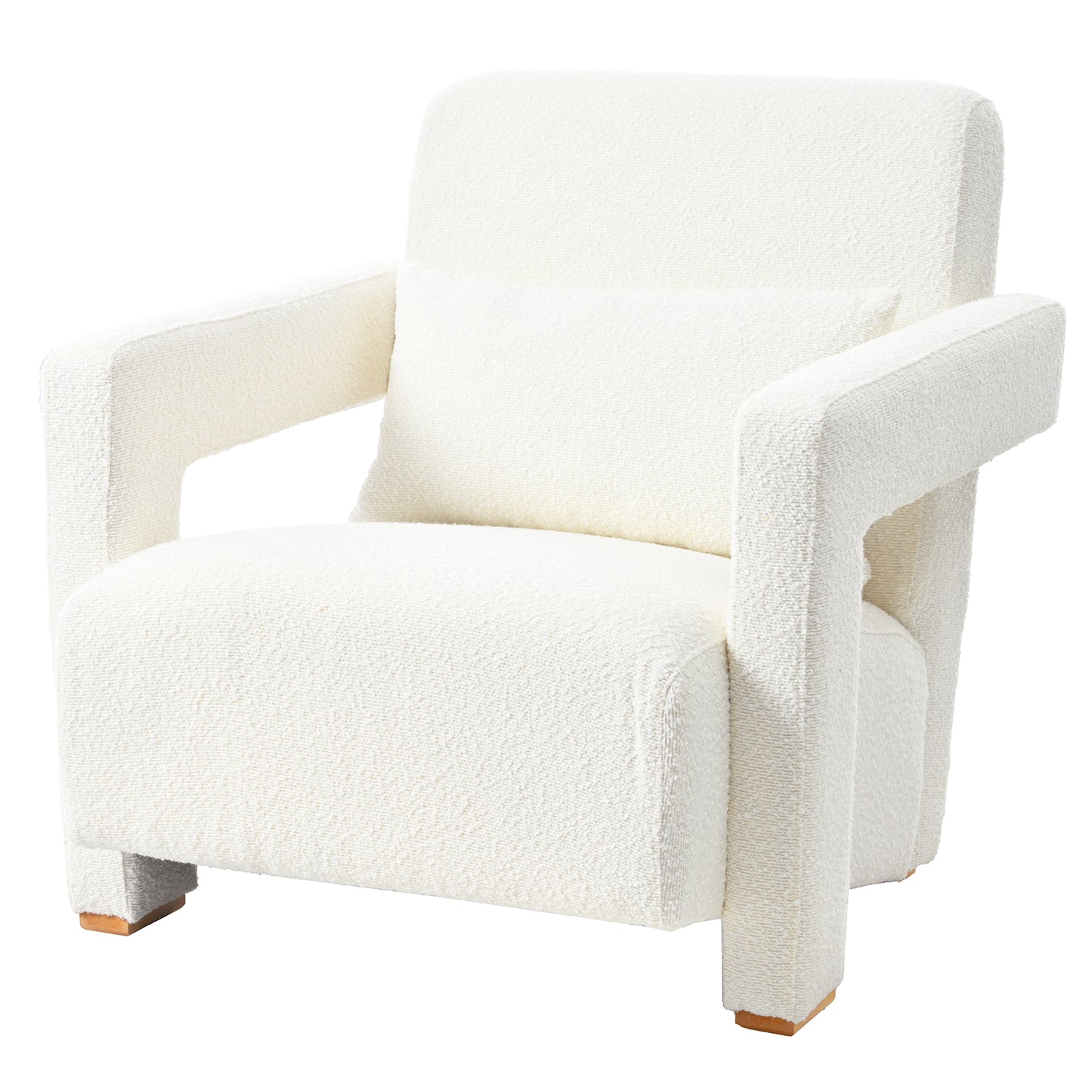 Mirod Sleek Right Angle Armrests, Ergonomic Lumbar Support, Square Wooden Block Legs, Inclined Seat For Comfort, Artistic Statement Piece For Living Room,Bedroom And Study White Boucle