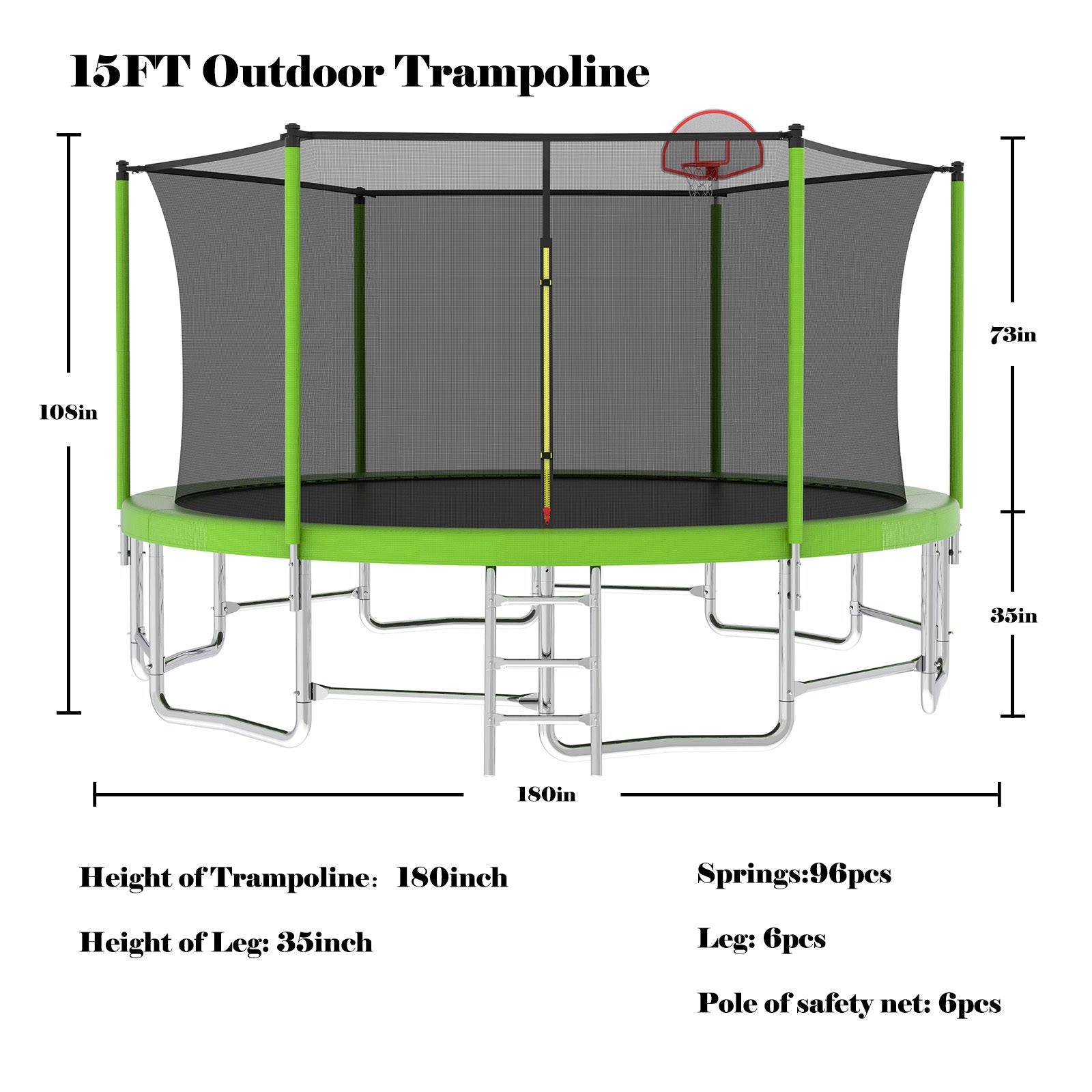 15Ft For Kids Children With Safety Enclosure Net Outdoor Backyards Large Recreational Trampoline Green Metal