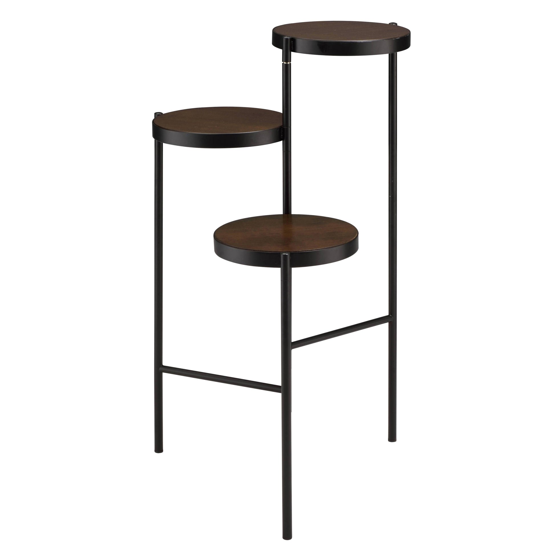 Black And Walnut 3 Tier Foldable Plant Stand Black Wood Metal