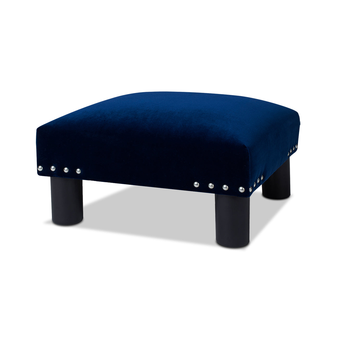 Jules 16" Square Accent Footstool Ottoman, Navy Blue Velvet Navy Blue Foam Velvet