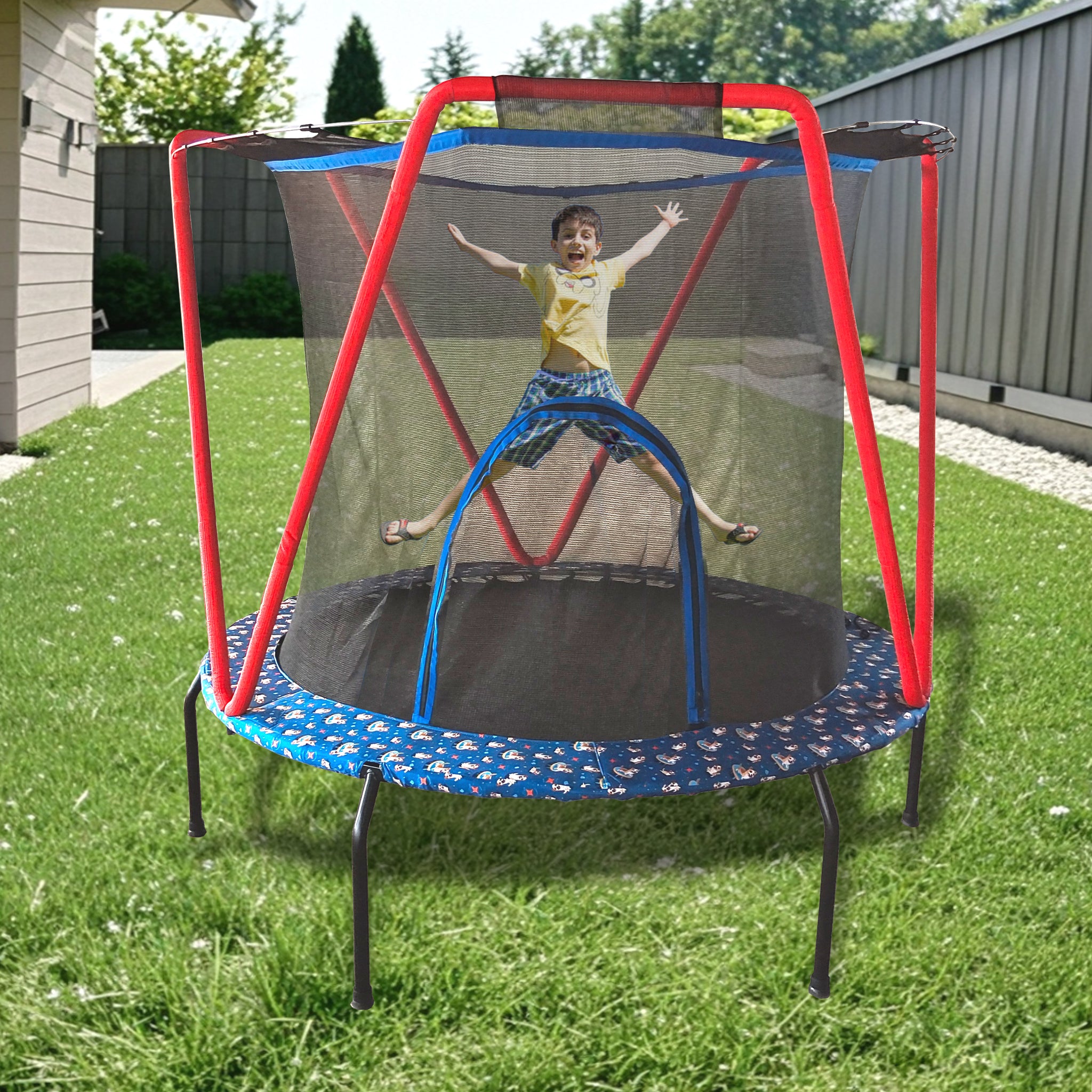 66'' Trampoline For Kids Toddler Indoor Outdoor Small Trampolines For Baby With Heighten Net No Gap Design For Kids Baby Blue Without Aluminium Alloy