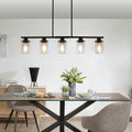 Modern Industrial 5 Light Chandelier With Clear Glass Shades, Matte Black Metal Frame Hanging Ceiling Light Fixture For Dining Room, Kitchen Island, Living Room No Bulbs Black Glass,Iron