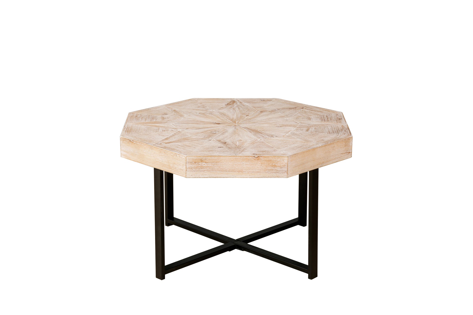 Wood Octagonal Vintage Patchwork Craft Farmhouse 30 Inch Wooden Table Top Cross Metal Legs Coffee Table For Living Room Antique Wood Oak Natural Wood Antique White Primary Living Space Antique Floor Mount Open Storage Coffee & End Tables Mdf Mdf
