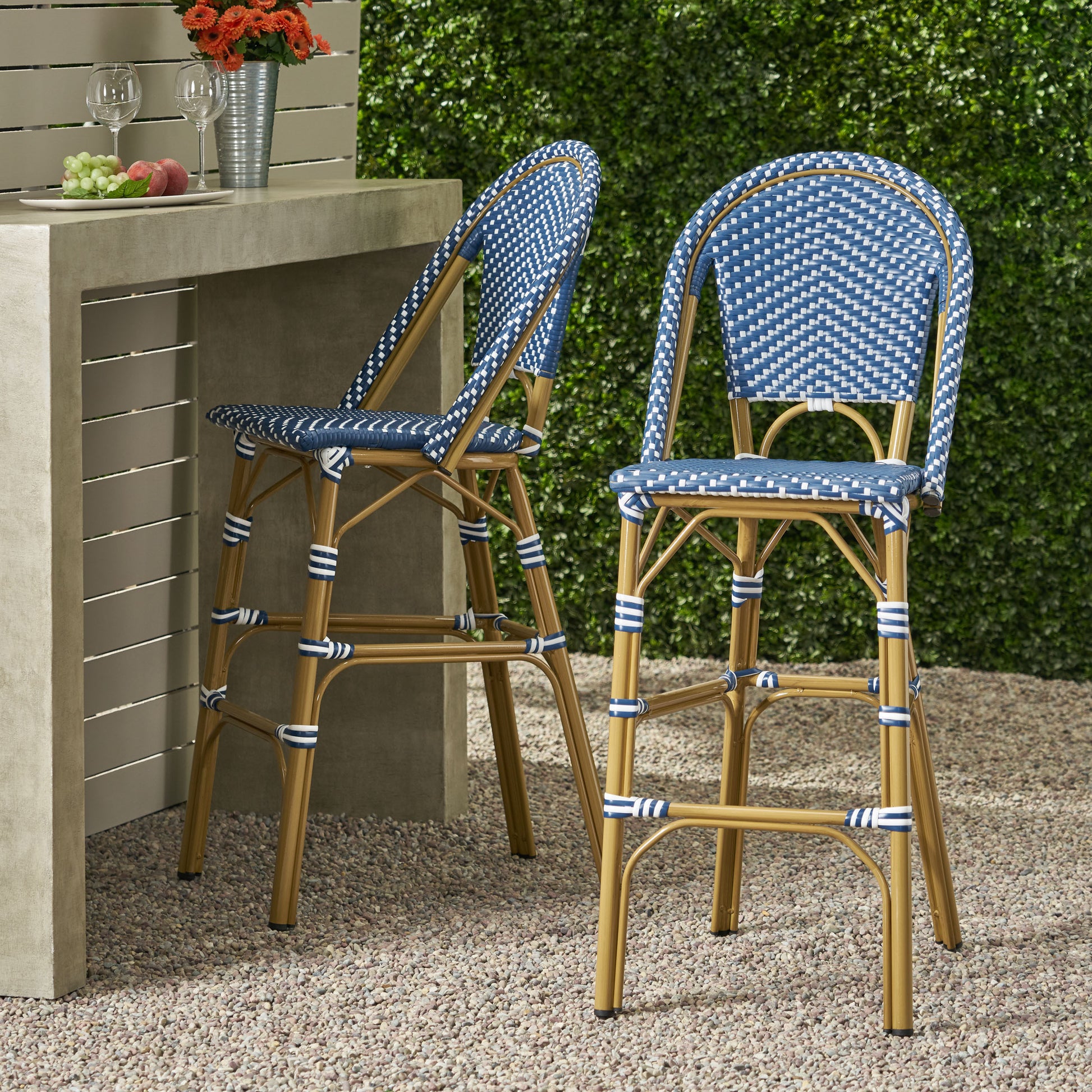 Wicker Bar Stool With Aluminum Frame Teal Blue Aluminium