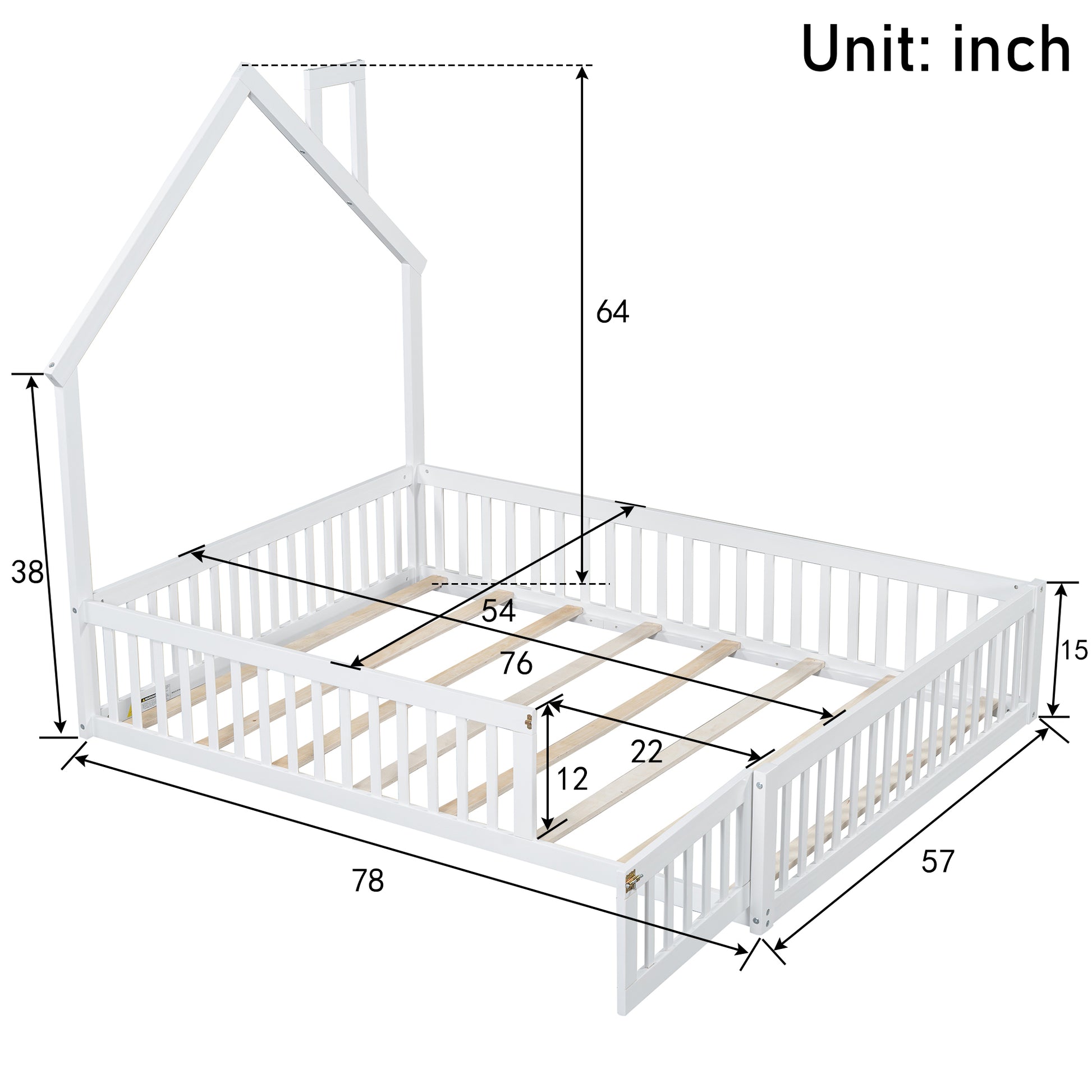 Wood Full Size House Platform Bed With Guardrail, White Box Spring Not Required Full White Wood Bedroom Solid Wood Mdf