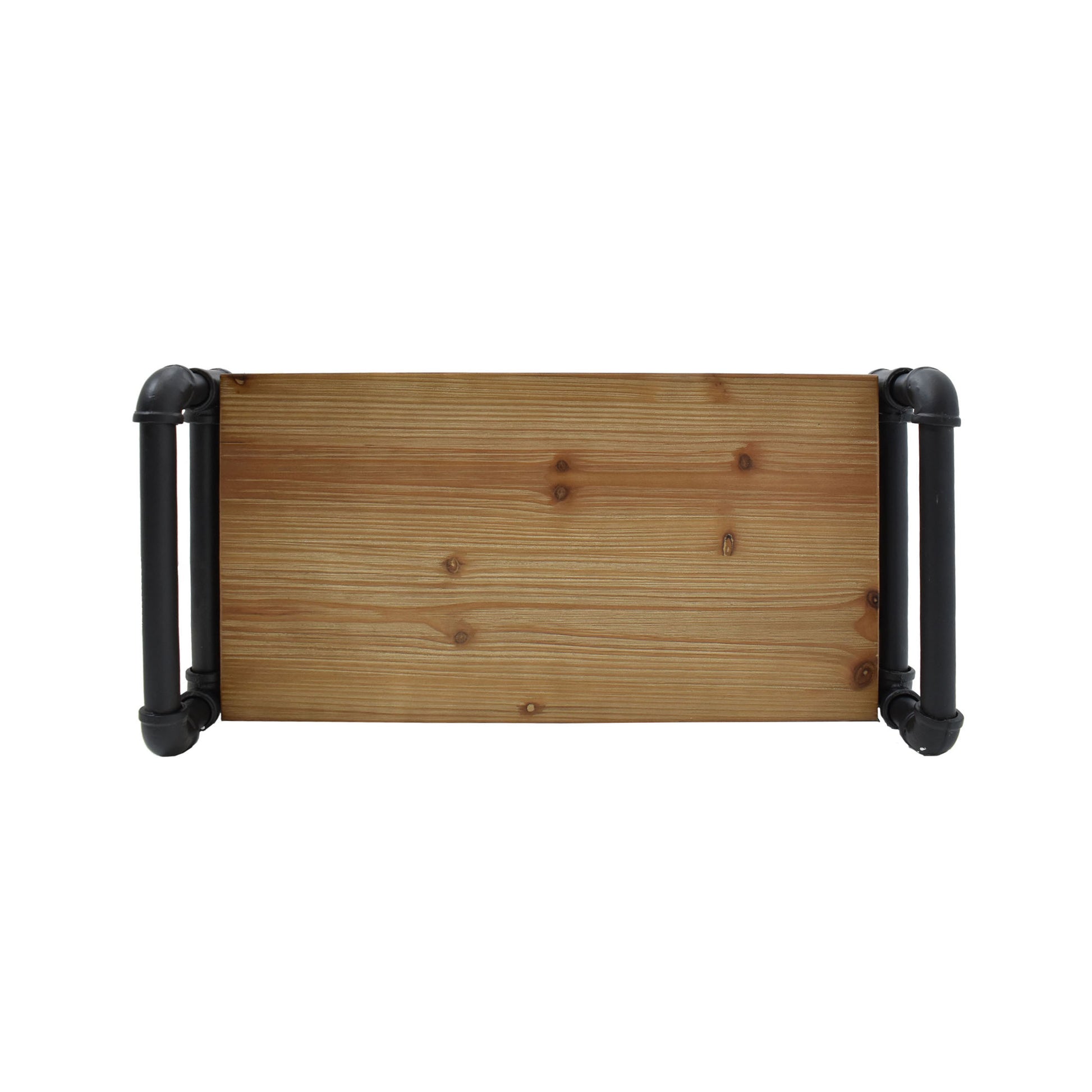 Metal Pipe Shelf With Fir Wood Black Metal & Wood