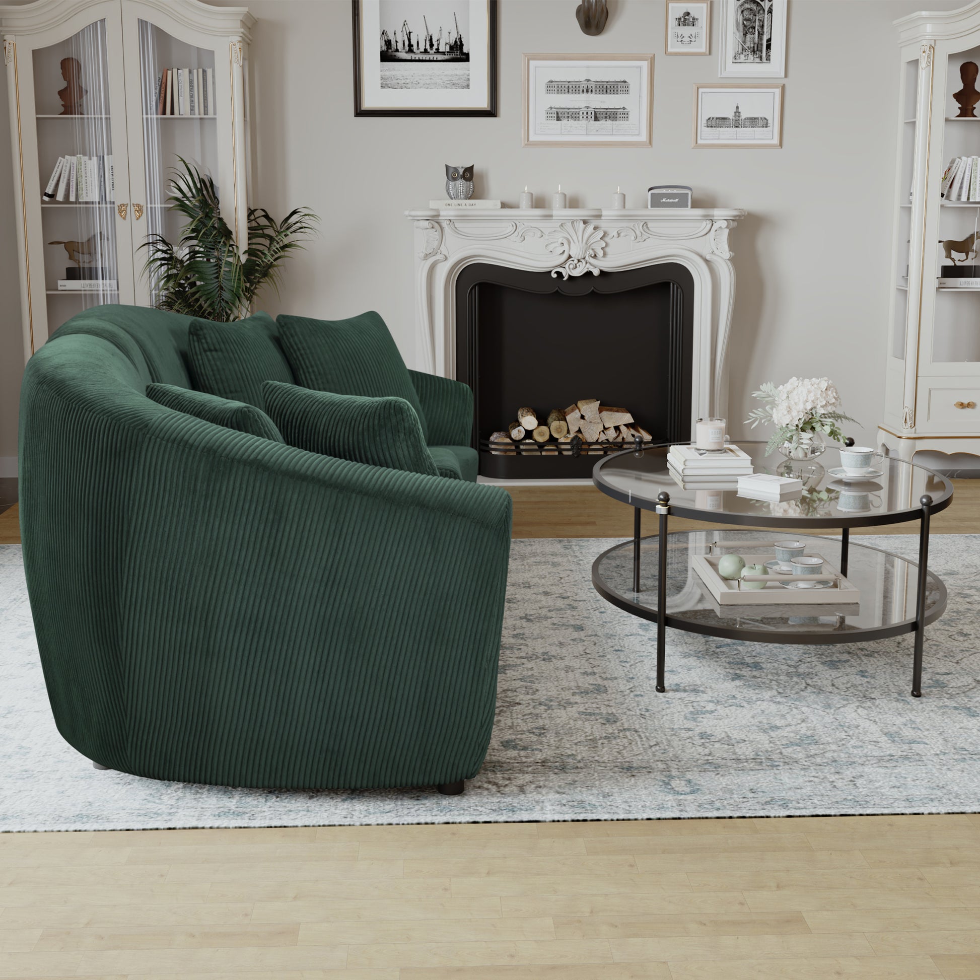 United We Win Corduroy Fabric, Two Cup Holders, Storage, Oversized Two Seat, Solid Wood Frame, High Quality Sponge Filling, Curved Placement Sofa Emerald Corduroy 2 Seat