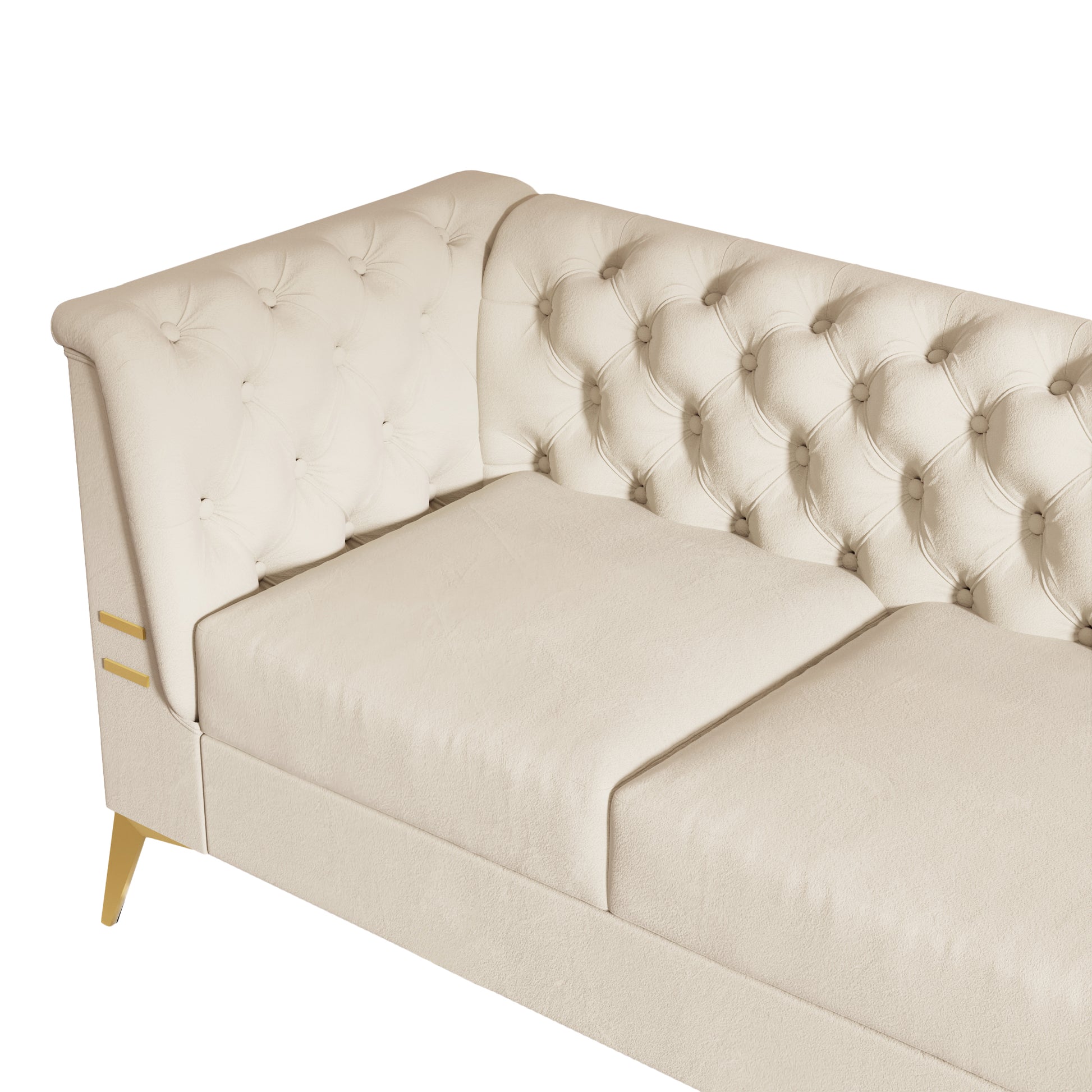 Fx P83 Cw Sofa Modern Velvet Living Room Chesterfield Design 82.7Inch Wide Sofa Cream White Color Beige Velvet 3 Seat