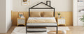 Full Size Metal Platform Bed With Twin Size Trundle,House Shaped Headboard Design, Black Full Black Metal