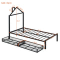 Twin Size Metal Platform Bed With Two Drawers,House Shaped Headboard Design, Black Twin Black Metal