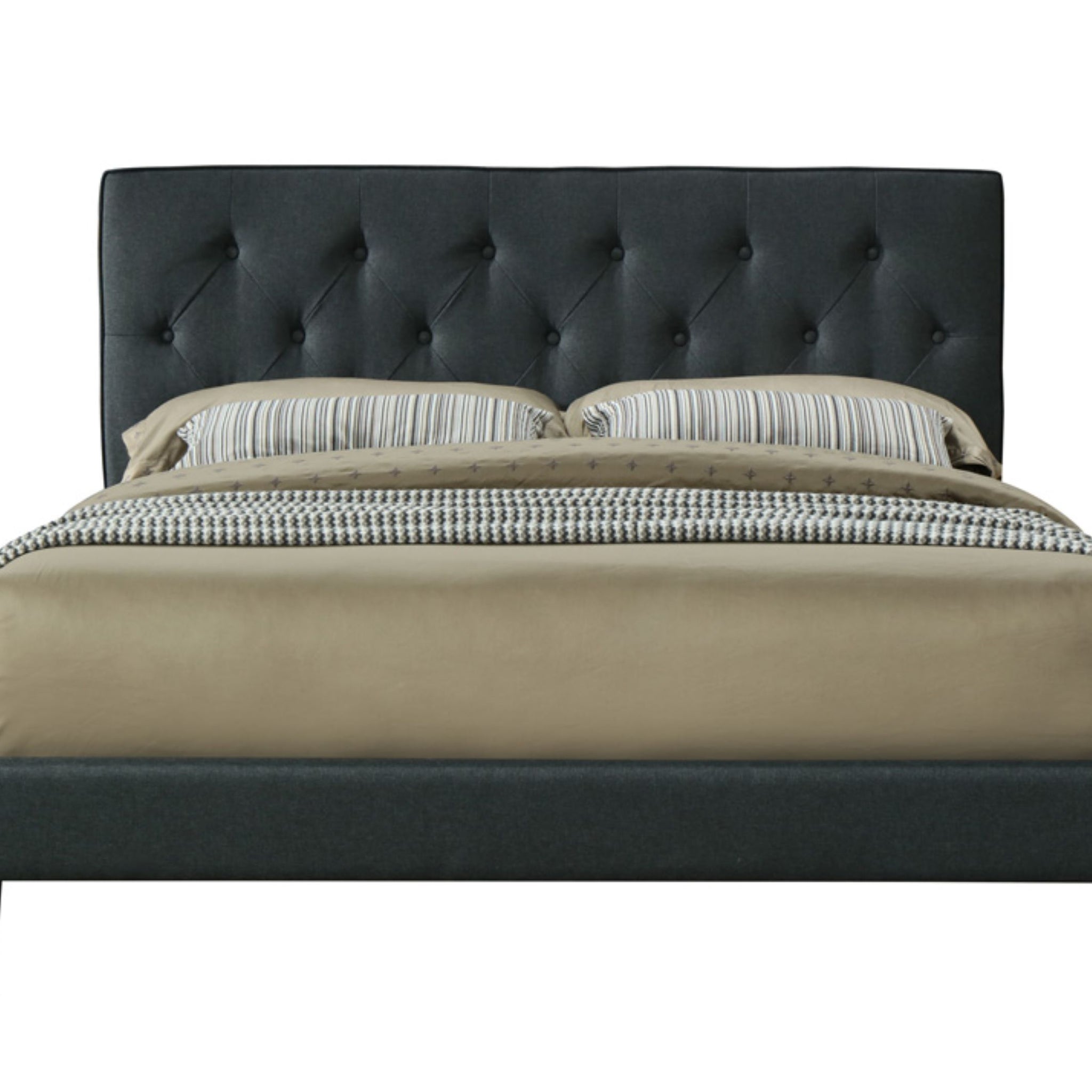 Twin Sized Tufted Bed In A Box W Usb Black Upholstered