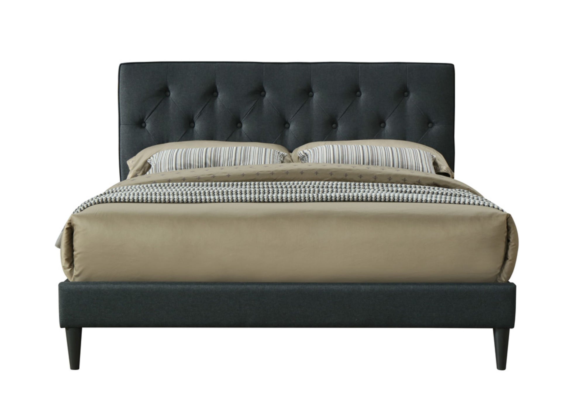 Twin Sized Tufted Bed In A Box W Usb Black Upholstered