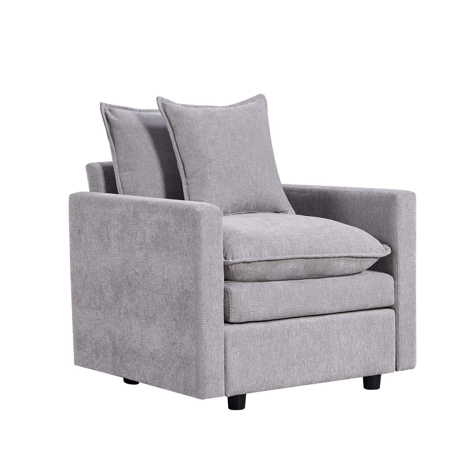 Chenille Fabric Comfy Deep Single Seat Sofa Upholstered Reading Armchair Living Room Gray Wood Foam Chenille 1 Seat