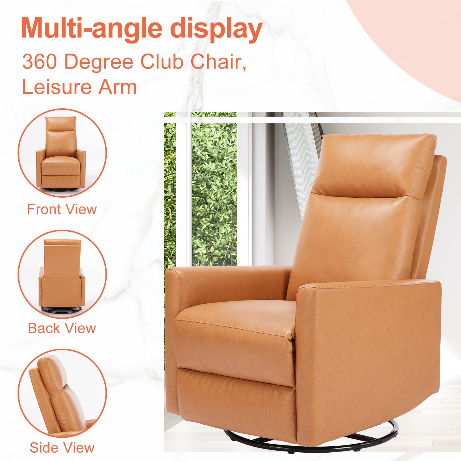Manual Recliner Chair Winback Single Sofa,Brown Brown Fabric 1 Seat